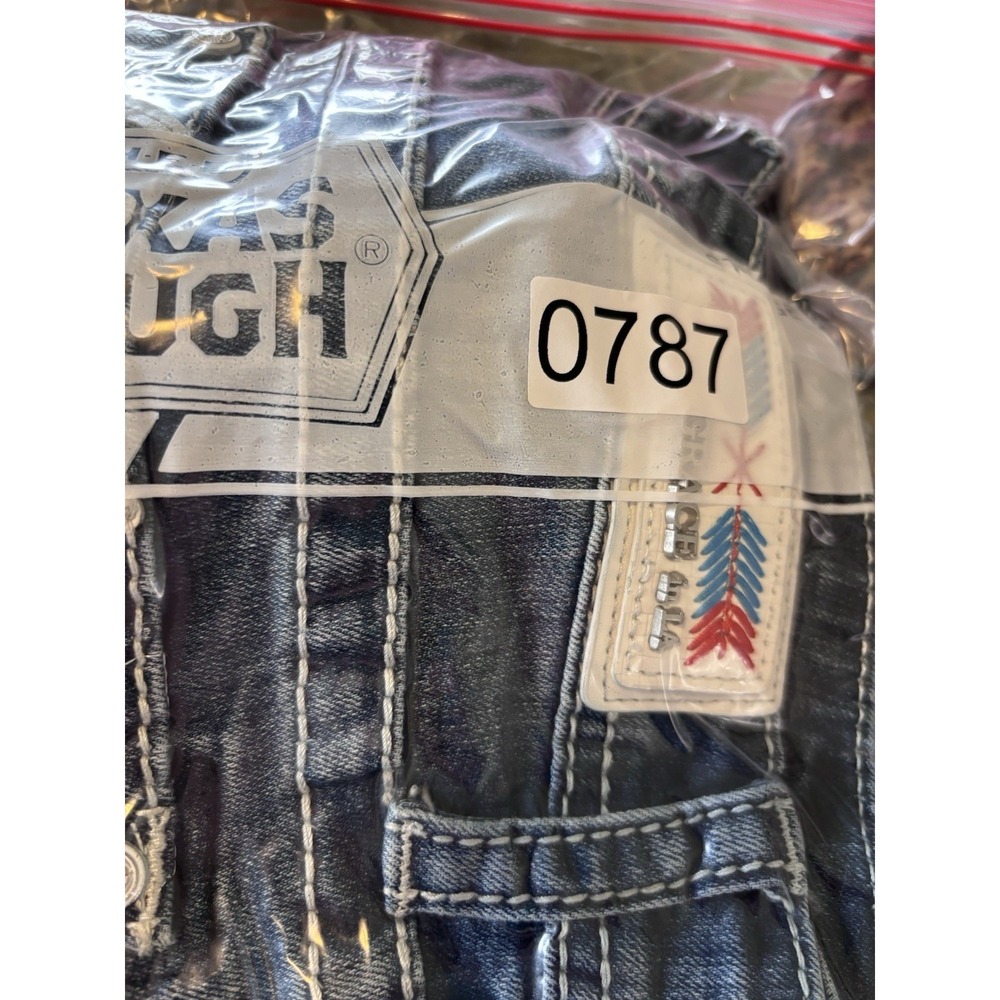 Grace in LA Embellished Patriotic Feather Pocket Jeans 32 Bootcut Y2K Raw Hem - Picture 16 of 16